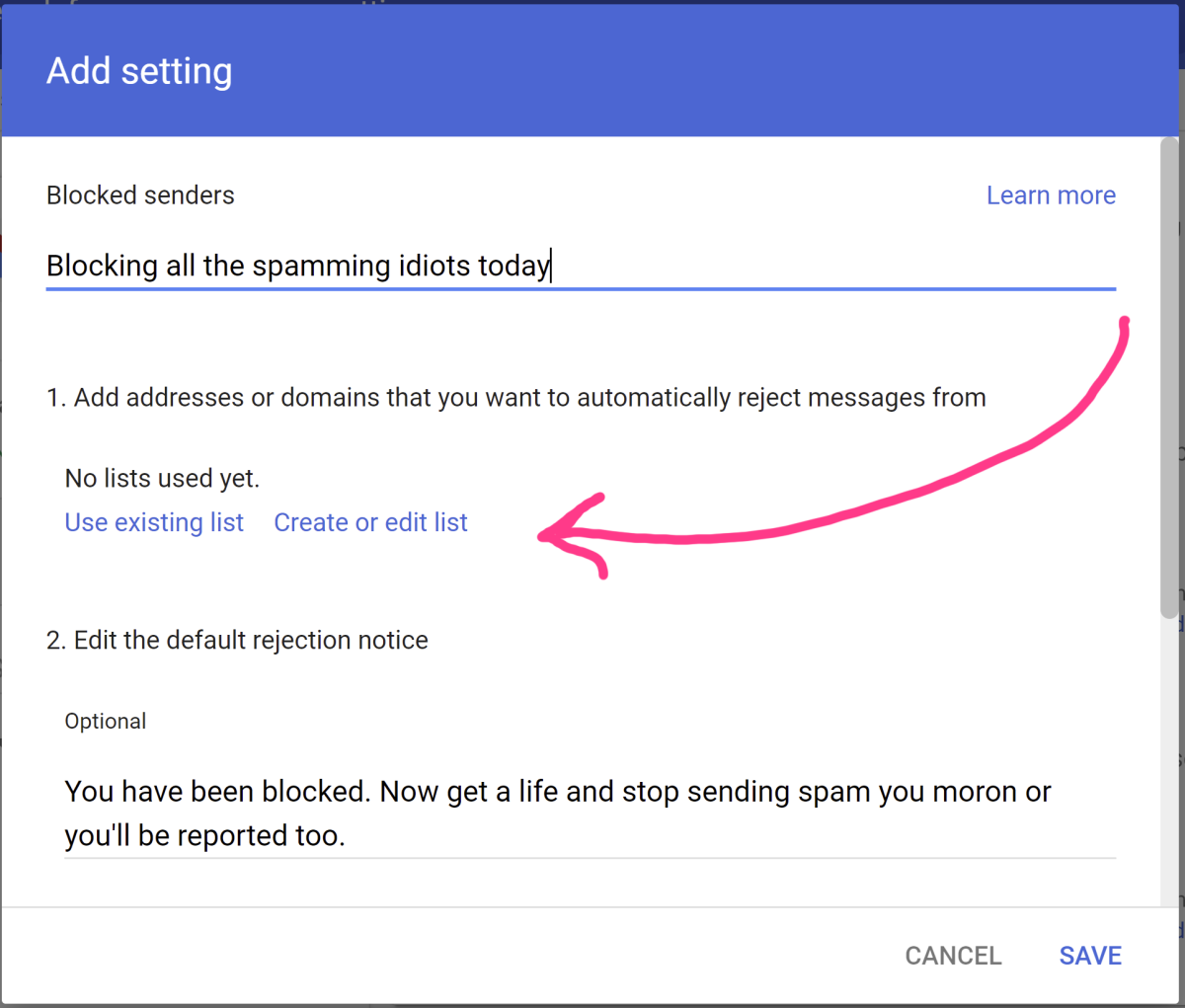 Google Workspace Gmail Block Sender Configuration